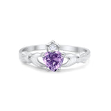 Heart Shape Simulated Cubic Zirconia Claddagh Wedding Ring 925 Sterling Silver
