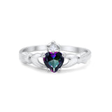 Heart Shape Simulated Cubic Zirconia Claddagh Wedding Ring 925 Sterling Silver