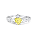 Heart Shape Simulated Cubic Zirconia Claddagh Wedding Ring 925 Sterling Silver