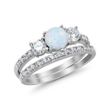 3-Stone Wedding Bridal Piece Ring Simulated Cubic Zirconia 925 Sterling Silver