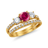 3-Stone Wedding Bridal Piece Ring Simulated Cubic Zirconia 925 Sterling Silver