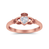 Irish Claddagh Heart Promise Ring Simulated Cubic Zirconia 925 Sterling Silver