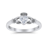 Irish Claddagh Heart Promise Ring Simulated Cubic Zirconia 925 Sterling Silver