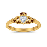 Irish Claddagh Heart Promise Ring Simulated Cubic Zirconia 925 Sterling Silver