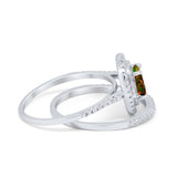 Halo Wedding Piece Bridal Ring Oval Simulated Cubic Zirconia Sterling Silver