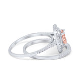 Halo Wedding Piece Bridal Ring Oval Simulated Cubic Zirconia Sterling Silver