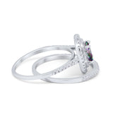 Halo Wedding Piece Bridal Ring Oval Simulated Cubic Zirconia Sterling Silver