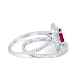 Halo Wedding Piece Bridal Ring Oval Simulated Cubic Zirconia Sterling Silver