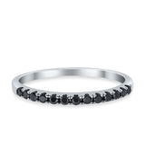 Half Eternity Wedding Ring Round Simulated Jet Black Onyx CZ 925 Sterling Silver