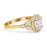 14K Gold Oval Art Deco Engagement Ring Simulated Cubic Zirconia