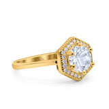 14K Gold Art Deco Hexagon Shape Cubic Zirconia Engagement Ring