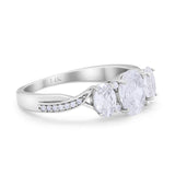 14K Gold Oval Three Stone Cubic Zirconia Engagement Ring