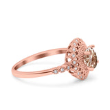 14K Gold 0.77ct Halo Art Deco Round 5.5mm G SI Diamond Engagement Wedding Ring