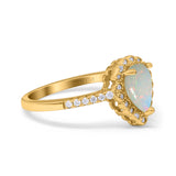 14K Gold 1.42ct Teardrop Pear Halo 8mmx6mm G SI Diamond Engagement Wedding Ring