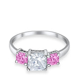 3 Stone Fashion Ring Princess Cut Simulated Cubic Zirconia 925 Sterling Silver