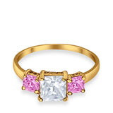 3 Stone Fashion Ring Princess Cut Simulated Cubic Zirconia 925 Sterling Silver