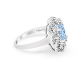Art Deco Wedding Ring Halo Round Simulated Cubic Zirconia 925 Sterling Silver