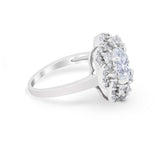 Art Deco Wedding Ring Halo Round Simulated Cubic Zirconia 925 Sterling Silver
