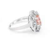Art Deco Wedding Ring Halo Round Simulated Cubic Zirconia 925 Sterling Silver