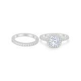 Two Piece Wedding Ring Band Round Simulated Cubic Zirconia 925 Sterling Silver