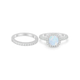 Two Piece Wedding Ring Band Round Simulated Cubic Zirconia 925 Sterling Silver