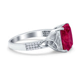 Emerald Cut Celtic Engagement Ring Simulated Cubic Zirconia 925 Sterling Silver