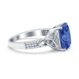 Emerald Cut Celtic Engagement Ring Simulated Cubic Zirconia 925 Sterling Silver