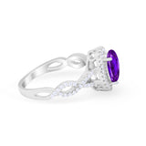Art Deco Twisted Shank Wedding Ring Oval Round Cubic Zirconia 925 Sterling Silver