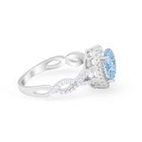 Art Deco Twisted Shank Wedding Ring Oval Round Cubic Zirconia 925 Sterling Silver
