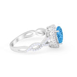 Art Deco Twisted Shank Wedding Ring Oval Round Cubic Zirconia 925 Sterling Silver