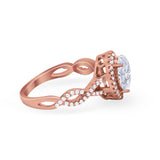 Art Deco Twisted Shank Wedding Ring Oval Round Cubic Zirconia 925 Sterling Silver