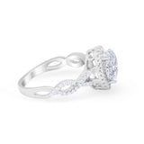 Art Deco Twisted Shank Wedding Ring Oval Round Cubic Zirconia 925 Sterling Silver
