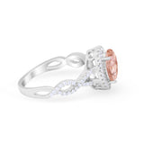 Art Deco Twisted Shank Wedding Ring Oval Round Cubic Zirconia 925 Sterling Silver