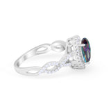 Art Deco Twisted Shank Wedding Ring Oval Round Cubic Zirconia 925 Sterling Silver