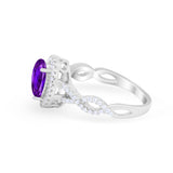 Art Deco Twisted Shank Wedding Ring Oval Round Cubic Zirconia 925 Sterling Silver