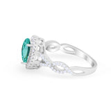 Art Deco Twisted Shank Wedding Ring Oval Round Cubic Zirconia 925 Sterling Silver