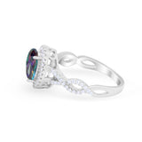 Art Deco Twisted Shank Wedding Ring Oval Round Cubic Zirconia 925 Sterling Silver