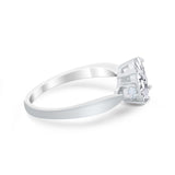 Three Stone Wedding Ring Round Simulated Cubic Zirconia 925 Sterling Silver