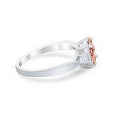 Three Stone Wedding Ring Round Simulated Cubic Zirconia 925 Sterling Silver