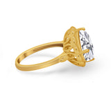 Large Stone Cocktail Ring Art Deco Simulated Cubic Zirconia 925 Sterling Silver