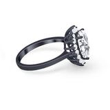 Floral Oval Wedding Ring Round Simulated Cubic Zirconia 925 Sterling Silver