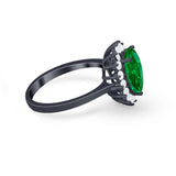 Floral Oval Wedding Ring Round Simulated Cubic Zirconia 925 Sterling Silver
