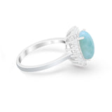 Floral Oval Wedding Ring Round Simulated Cubic Zirconia 925 Sterling Silver