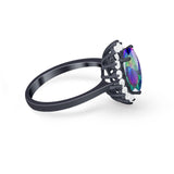 Floral Oval Wedding Ring Round Simulated Cubic Zirconia 925 Sterling Silver