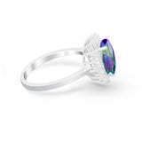 Floral Oval Wedding Ring Round Simulated Cubic Zirconia 925 Sterling Silver