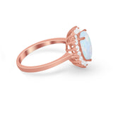 Floral Oval Wedding Ring Round Simulated Cubic Zirconia 925 Sterling Silver
