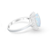 Floral Oval Wedding Ring Round Simulated Cubic Zirconia 925 Sterling Silver
