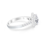 Halo Princess Cut Wedding Ring Simulated Cubic Zirconia 925 Sterling Silver
