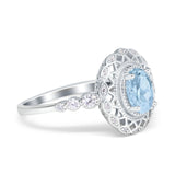 Oval Vintage Art Deco Halo Wedding Engagement Bridal Ring Round Simulated Cubic Zirconia 925 Sterling Silver