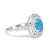 Oval Vintage Art Deco Halo Wedding Engagement Bridal Ring Round Simulated Cubic Zirconia 925 Sterling Silver